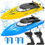 Garvee Set de 2 Barcos RC de Alta Velocidad 10 km/h Control Remoto 2.4G Baterías Recargables ABS Seguro para Lagos y Piscinas Azul y Amarillo - Azul & Amarillo