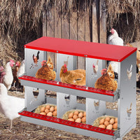 Garvee Caja de Nido para Gallinas 2 Capas 6 Compartimentos con Patas, Acero Galvanizado, Con 6 Huevos Falsos, Impermeable Antióxido, Montable en Pared, Rojo