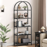 Garvee Estantería arco 5 niveles 180cm mármol blanco metal PB soporte 15kg vintage interior sala oficina marco negro+tabla negra - Negro