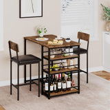 Garvee Juego De Comedor 3 Piezas Para 2 Personas Con Almacenaje, Sillas Con Cojín PU, Mesa De Madera Gruesa, Diseño Retro Para Apartamentos, Compacto Negro