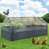 Garvee Huerto Urbano Elevado de Acero Galvanizado con Cubierta de Malla Cama de Cultivo de Base Abierta para Exterior Jardín y Terraza Huerto de Metal 60x120cm - Gris