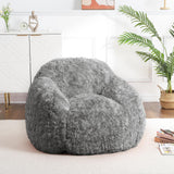 Garvee Sillón Puff para Adultos, Suave y Acogedor, Estructura Resistente, Espuma Alta Densidad, Falso Pelo, Antideslizante para Sala y Dormitorio, 94 × 96 × 65 cm, Gris - Negro