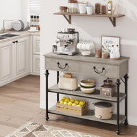Garvee Mesa Consola Estrecha con 2 Cajones y Estantes, para Pasillos y Salas, Estilo Industrial Moderno, MDF y Tablero de Partículas, Gris Rústico, 100×30×80 cm