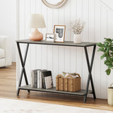 Garvee mesa Consola Estrecha 104 cm Ancha, 2 Niveles, Madera Ingeniería, Marco Metal Negro, Estilo Rústico, para Sala y Entrada - Gris