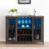 Garvee Mueble Bar para Vino de PB con Puerta de Vidrio y Luz Integrada Estante de Almacenamiento Color Rústico