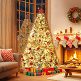 Garvee Árbol de Navidad Artificial 225cm con 550 LED, Efecto Nieve, Material PE y PVC, Base Metálica Antideslizante para Hogar y Oficina - Con Copos de Nieve