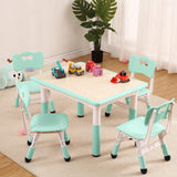 Garvee Set Infantil de Mesa y 4 Sillas con Altura Ajustable y Superficie de Graffiti, Plástico y MDF, 80×60 cm, Azul Lago - Azul Claro