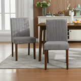 Garvee Set de 2 Sillas de Comedor Tapizadas en Lino con Rayas Verticales Grises, Diseño Parsons, Estructura de Madera de Caucho, para Cocina y Restaurante - Gris