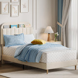 Garvee Cama Individual con Almacenaje y Cabecero de Terciopelo para Habitación Infantil, Beige, Estructura Robusta y Silenciosa - Beige