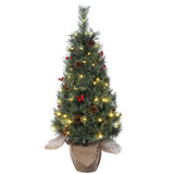 Garvee Árbol de Navidad Artificial 90cm PE con 78 LEDs (8 Modos) y Base de Yute, para Hogar y Oficina, Colores Verde y Rojo