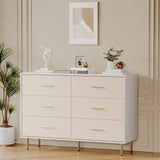 Garvee Cómoda De 6 Cajones Moderna Blanca Con Patas Y Tiradores Dorados Para Dormitorio Y Sala, Madera Engranada, Diseño Texturizado