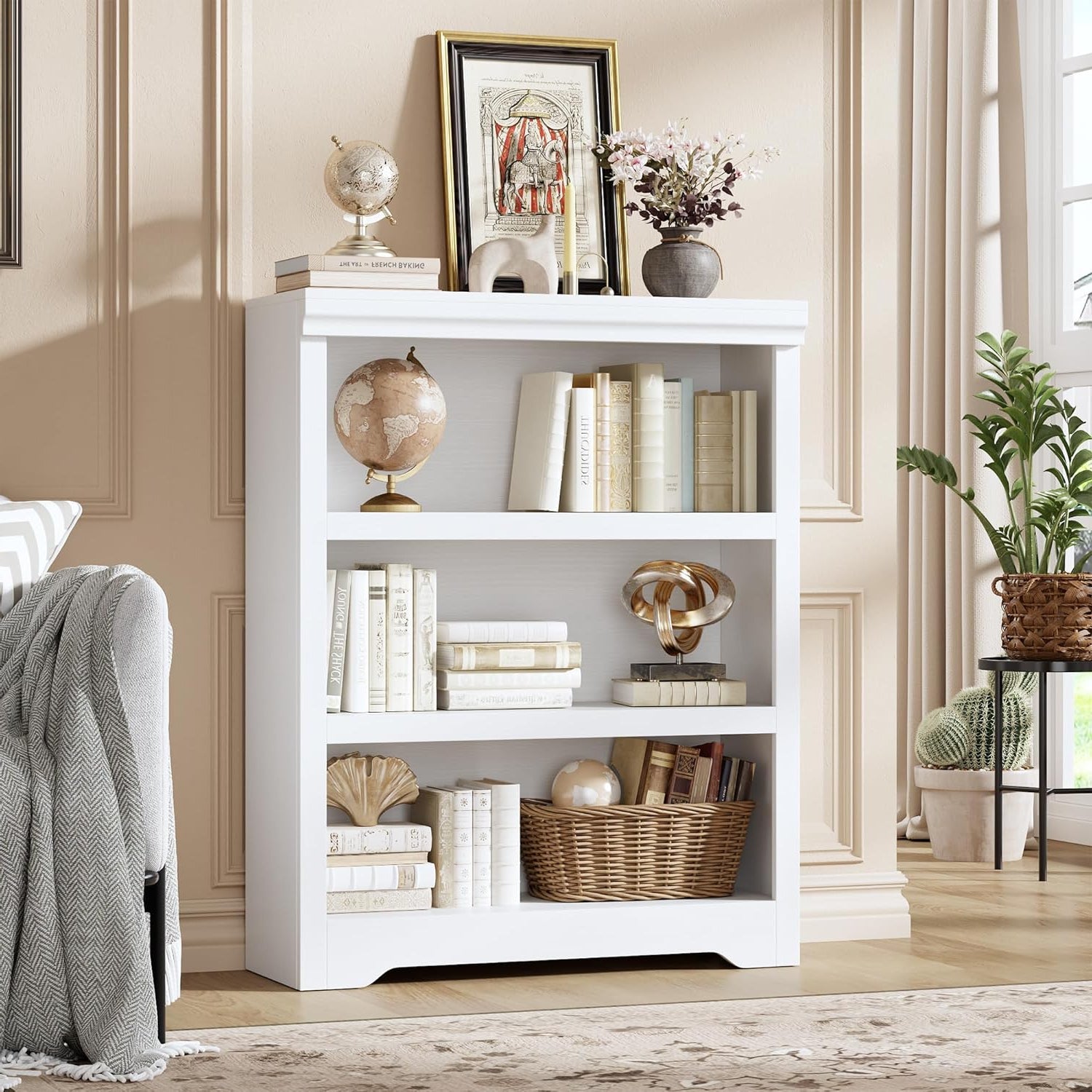 Garvee Estantería Abierta de MDF con 3 Estantes y Diseño Antivuelco para Entusiastas del Orden en Sala o Dormitorio 80cm Blanco Cálido Texturizado