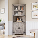 Garvee Gabinete Esquinero De Granja Con Puerta De Vidrio Y Estantes Ajustables Para Cocina Y Baño Gris Lavado