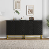 Garvee Aparador Buffet Moderno 80 cm con Almacenaje Negro para Comedor y Entrada, Madera con Patas de Metal, Puertas Espiga