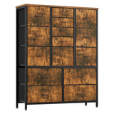 Garvee Commode tissu 15 cajones marco metálico robusto bolsos laterales ganchos 100x30x123 cm sala chambre diseño moderno MDF PB tela catión - Marrón