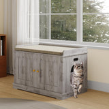 Garvee Enclosure Para Caja De Arena De Gato Con Puerta De Granero De Madera, Mesa Auxiliar, Privacidad, Espacio Amplio, Interior, Madera Natural - Gris