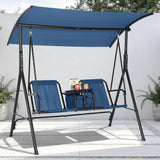 Garvee Porch Swing Para 2 Personas Con Portavasos Integrados, Mesa Giratoria, Bolsa Nevera, Dosel Ajustable, Estructura De Acero Para Patio Y Piscina, Negro - Azul