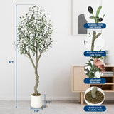 Garvee árbol olivo artificial 152.4cm con maceta blanca moderna para decoración hogar oficina, realista, material poliéster, Boughs flexibles, sin mantenimiento - Verde