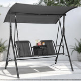 Garvee Porch Swing Para 2 Personas Con Portavasos Integrados, Mesa Pivotante, Dosel Ajustable, Estructura De Acero, Ideal Para Patio Y Balcón, Color Neutro - Negro