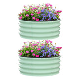 Garvee Set De 2 Maceteros Redondos De Acero Galvanizado Para Jardín Y Balcón, Resistente A La Intemperie, 0,5 Mm, Con Bordes De Goma - Verde oliva