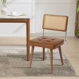 Garvee Silla De Comedor De Ratán Natural Con Respaldo Alto De Caña Y Tapizado De Terciopelo Para Cocina Y Restaurante, Madera Sólida, Diseño Botones - Marrón