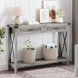 Garvee Mesa consola entrada tabla densidad metal rattan 2 cajones multifuncional 110x30x78cm robusta interior sala pasillo gris - Marrón & Negro