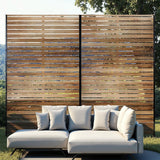 Garvee Pantalla de Privacidad Metálica Exterior 183x119 cm Acero Galvanizado Resistente Antióxido Diseño Listones Madera para Patio y Jardín - Líneas Horizontales-Madera Natural