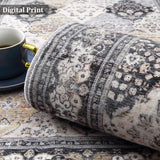 Garvee Boho-Teppich Floral Estampado Lavable Antideslizante Bajo Pelo Suave Fibra Sintética Plegable Salón Dormitorio 120x170 cm - Marrón