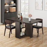 Garvee Mesa de Comedor Plegable con Estantes y Ruedas, para Cocina y Espacios Pequeños 4 Personas, Madera, 2 Estantes, 6 Ruedas con Freno - Nogal Oscuro