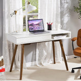 Garvee Escritorio Moderno Blanco para Oficina en Casa con Cajones, Mesa de Madera Multifuncional 108×50×75 cm, Compacto y Fácil Montaje - Blanco Con Nogal