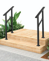Garvee Barandilla De Metal Ajustable Para Escaleras Exteriores Y Porches, Acero Negro, Resistente A La Intemperie