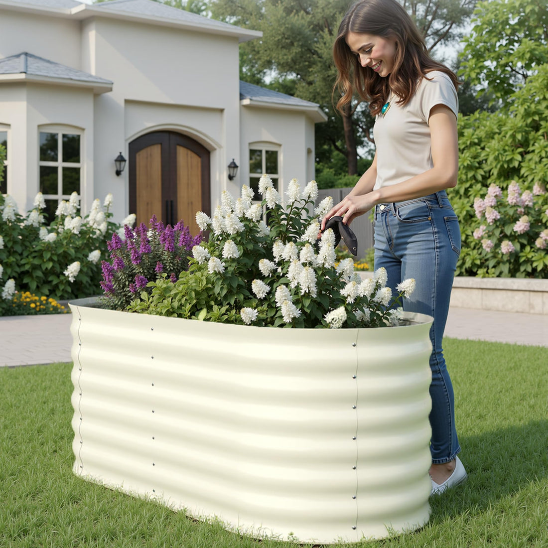 Garvee Jardineras Elevadas Galvanizadas 2 Pzs 122x61x61cm Beige - Acero Galvanizado, Resistente a la Oxidación, Jardinería Exterior