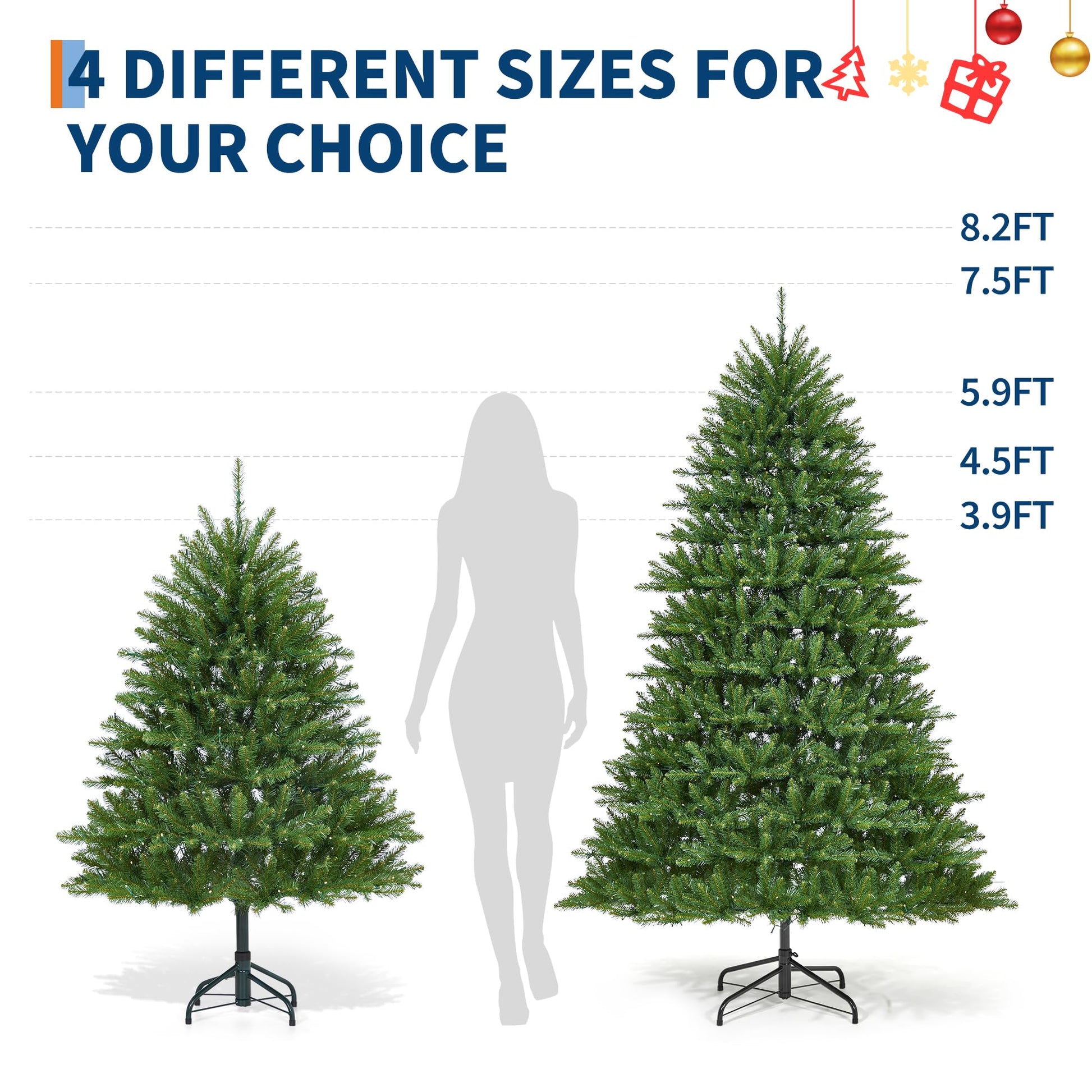 Garvee Árbol de Navidad Artificial con Iluminación LED, Realista y Fácil de Montar, Materiales PVC y PE, 225cm, para Interior y Exterior, Color Verde Clásico