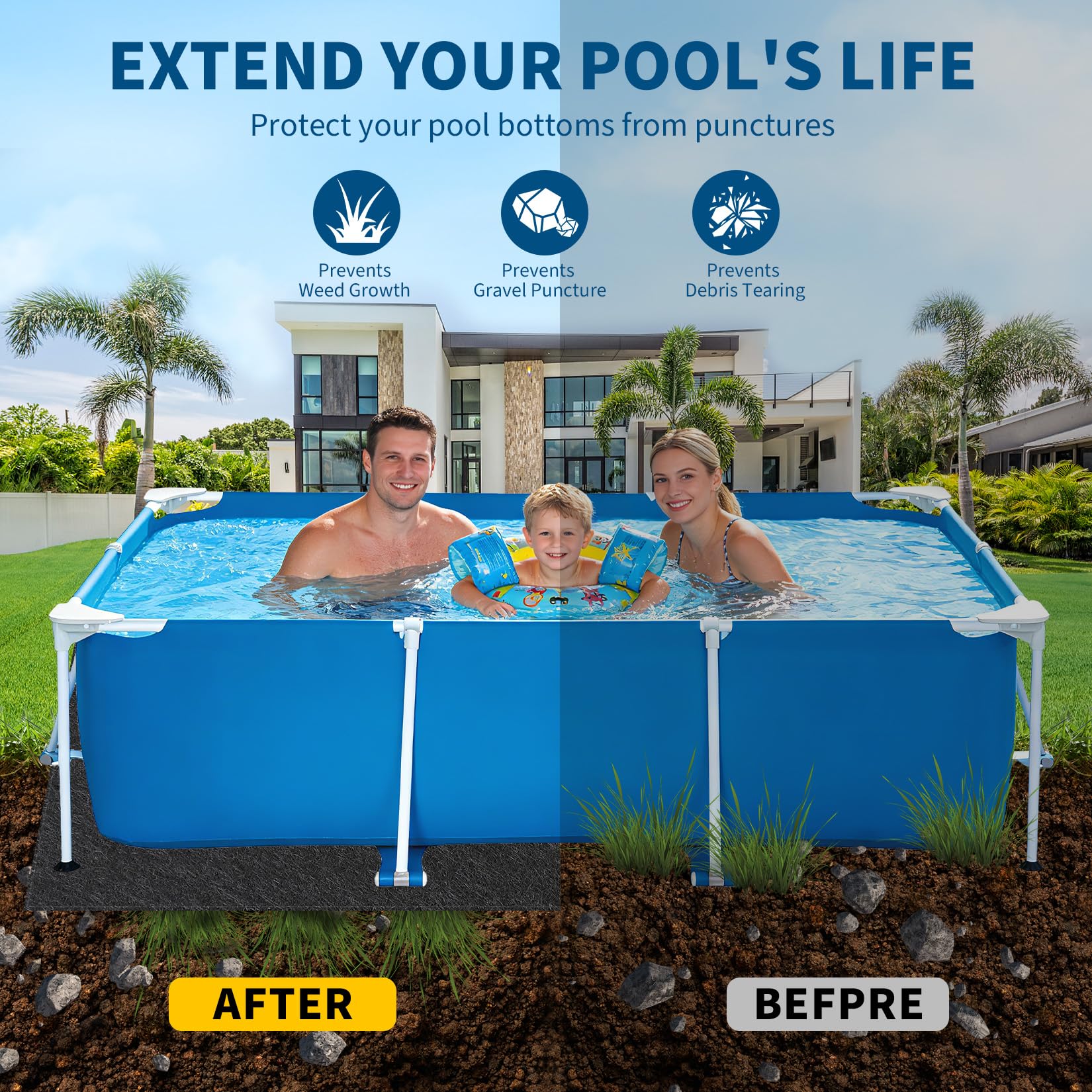 Tapis de sol pliable pour piscine facile à ranger