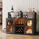 Garvee Gabinete de vino Garvee con luces LED y puertos USB, gabinete de bar de 3 niveles para cocina, comedor y sala de estar, 120 cm, RGB colorido