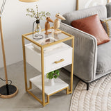 Garvee Mesa Auxiliar De 3 Niveles Con Tablero De Vidrio, Estructura Metálica Robusta, 40x40x78 Cm, Diseño Compacto Para Sala Y Dormitorio, Color Neutro - Blanco & Oro