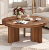 Garvee Mesa de Café Redonda con Patas Acanaladas, Tapa Gruesa, Madera de Partículas, Estilo Vintage, para Sala y Dormitorio, Fácil Montaje, Color Madera - Marrón nogal