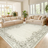 Garvee Alfombra de Jardín Moderna de 120x170 cm Lavable y Antideslizante con Estampado Floral para Sala de Estar Beige - Beige