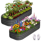 Garvee Set de 2 Jardineras Elevadas Rectangulares de Acero con Esquinas Redondeadas para Huertos 120x60x30cm Gris Oscuro - Gris Oscuro