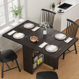 Garvee Mesa Plegable de Comedor para 4-6 Personas con Estante de Almacenaje y 6 Ruedas con Freno, Tablero Reforzado, Multifuncional para Cocina y Oficina, Compacta y Espacio Ahorro, Madera - Nogal Oscuro