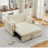 Garvee Cord-Loveseat Schlafsofa con Respaldo Ajustable y Cama Extraíble, Tela de Cordón, Estación de Carga Integrada, Bolsillos Laterales, Gris Oscuro o Blanco, Ideal para Sala y Dormitorio - Blanco