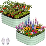 Garvee Set de 2 Camas de Jardín Elevadas de Acero Cuadradas Redondeadas Maceteros para Exterior 60x60x30cm Verde Oliva - Verde