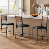 Garvee Set de 2 Taburetes de Bar con Respaldo y Reposapiés, Asiento Acolchado de Cuero Sintético, Estructura de Madera y Metal, Altura de Mostrador, Ideal para Cocina y Apartamento Vintage - Vintage