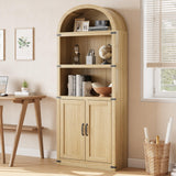 Garvee Estantería con Puertas Arqueadas 71.65in Alta, Gabinete de Madera MDF con Protección Metálica, Estilo Granero para Oficina y Sala, Natural - Roble Claro