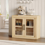 Garvee Aparador Buffet 90cm Mid Century Modern con 2 Puertas de Vidrio, Almacenamiento Modular para Sala y Cocina, Madera PB, Seguro y Fácil de Limpiar - Madera Natural