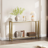 Garvee Mesa Consola Industrial 2 Niveles Hierro y Madera 109 cm para Entrada y Sala, Estable y Versátil - Dorado