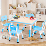 Garvee Set Infantil de Mesa y 4 Sillas con Altura Ajustable y Escritorio Borrable, Diseño Ergonómico y Patas Antideslizantes, 80 x 60 cm, Azul - Azul