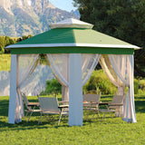 Garvee Carpa Pop Up Hexagonal 396x396 cm con Mosquitera Doble Techo Ventilado Estructura de Acero Altura Ajustable Verde y Beige para Patio - Verde + Beige