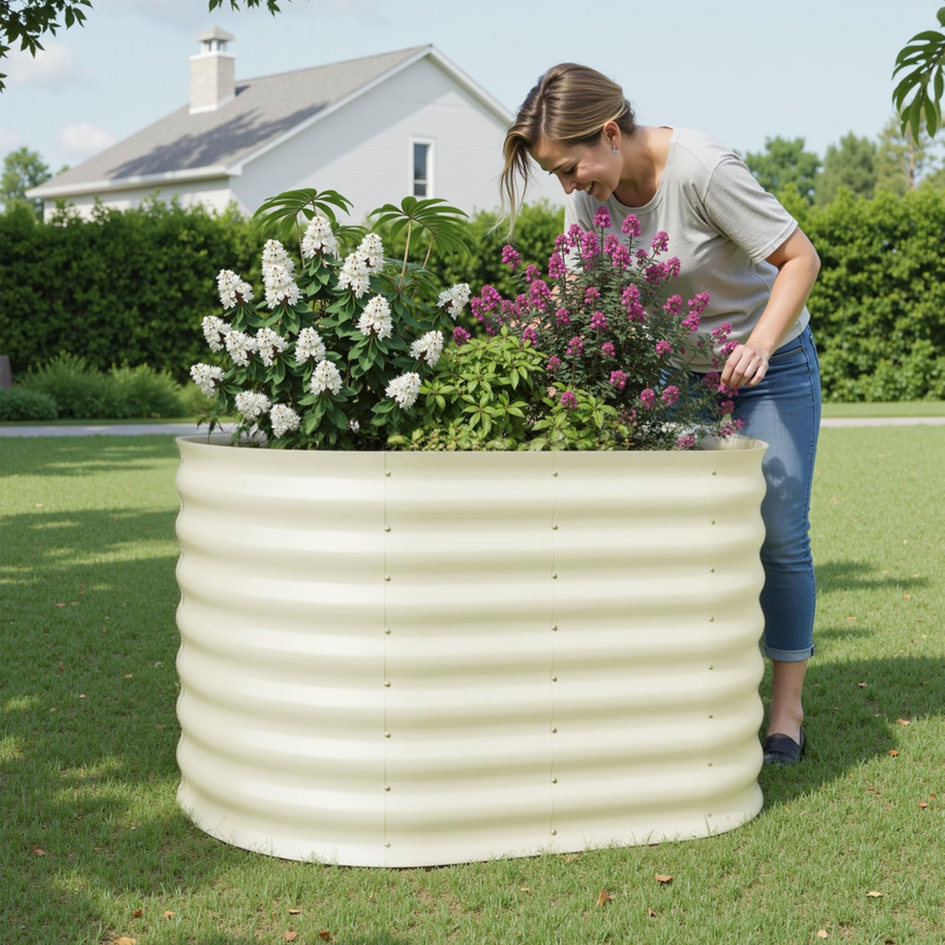 Garvee Jardineras Elevadas Galvanizadas 2 Pzs 122x61x61cm Beige - Acero Galvanizado, Resistente a la Oxidación, Jardinería Exterior