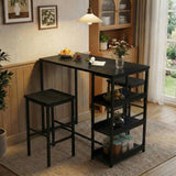 Garvee Conjunto De Mesa De Cocina 3 Piezas Con Estantes De Almacenaje Y 2 Taburetes Hierro Y Madera Para Apartamentos Compacto Negro - Black